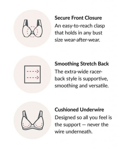 Women's Plus Size Front Close Wonder Wire Bra with Smoothing Back Brown $22.24 Bras