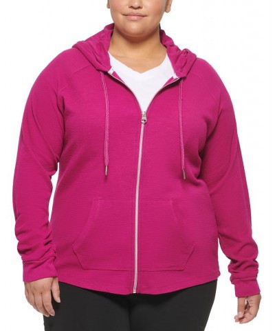 Plus Size Ruched-Sleeve Zip Hoodie Pink $20.15 Jackets