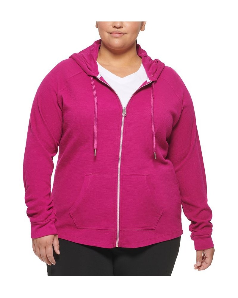 Plus Size Ruched-Sleeve Zip Hoodie Pink $20.15 Jackets