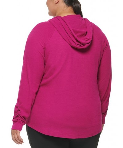 Plus Size Ruched-Sleeve Zip Hoodie Pink $20.15 Jackets