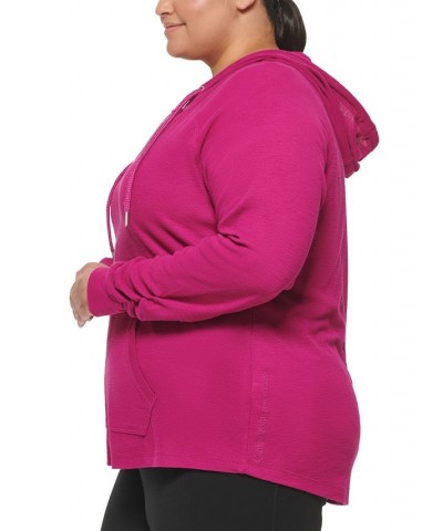 Plus Size Ruched-Sleeve Zip Hoodie Pink $20.15 Jackets