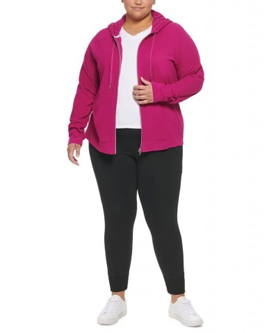 Plus Size Ruched-Sleeve Zip Hoodie Pink $20.15 Jackets