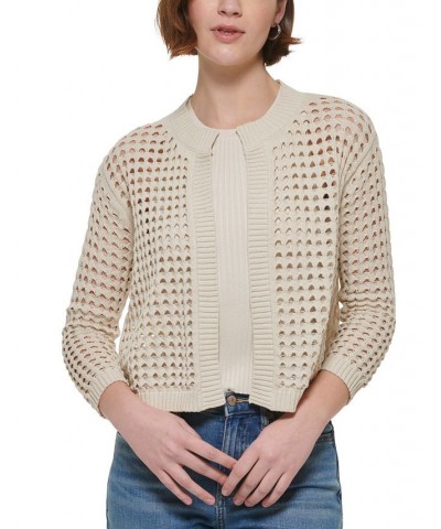 Women's Cotton Open-Stitch Cardigan Sweater Tan/Beige $22.38 Sweaters