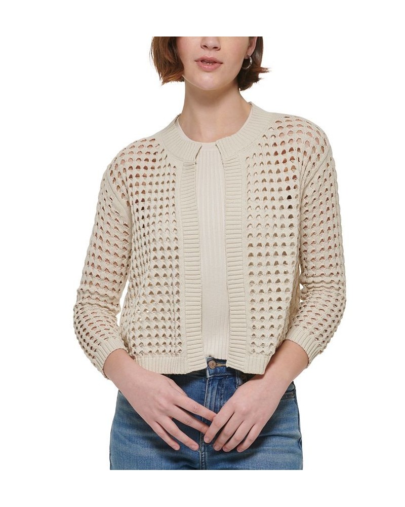 Women's Cotton Open-Stitch Cardigan Sweater Tan/Beige $22.38 Sweaters