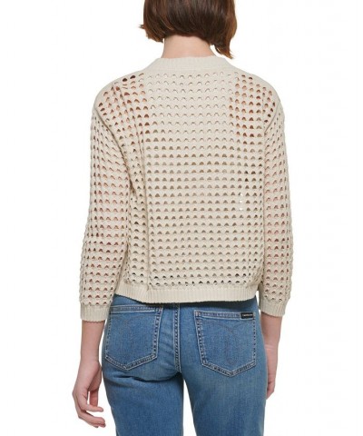 Women's Cotton Open-Stitch Cardigan Sweater Tan/Beige $22.38 Sweaters