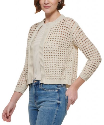 Women's Cotton Open-Stitch Cardigan Sweater Tan/Beige $22.38 Sweaters