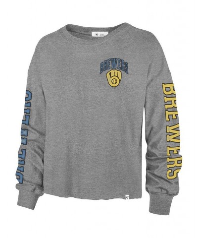 Women's '47 Heathered Gray Milwaukee Brewers Ultra Max Parkway Long Sleeve T-shirt Heathered Gray $25.85 Tops