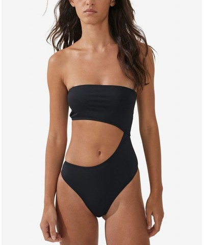 Women's Strapless Cutout Brazilian One-Piece Swimsuit Black $32.99 Swimsuits