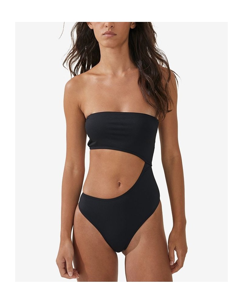 Women's Strapless Cutout Brazilian One-Piece Swimsuit Black $32.99 Swimsuits