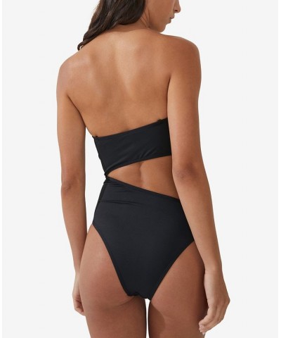 Women's Strapless Cutout Brazilian One-Piece Swimsuit Black $32.99 Swimsuits