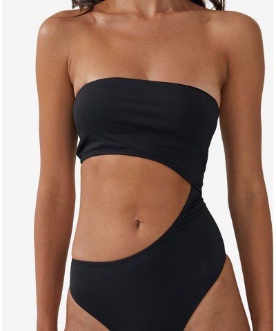 Women's Strapless Cutout Brazilian One-Piece Swimsuit Black $32.99 Swimsuits