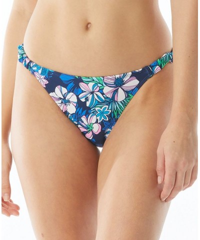 Lizzie Printed Shirred-Strap Bikini Bottoms Azure $17.15 Swimsuits