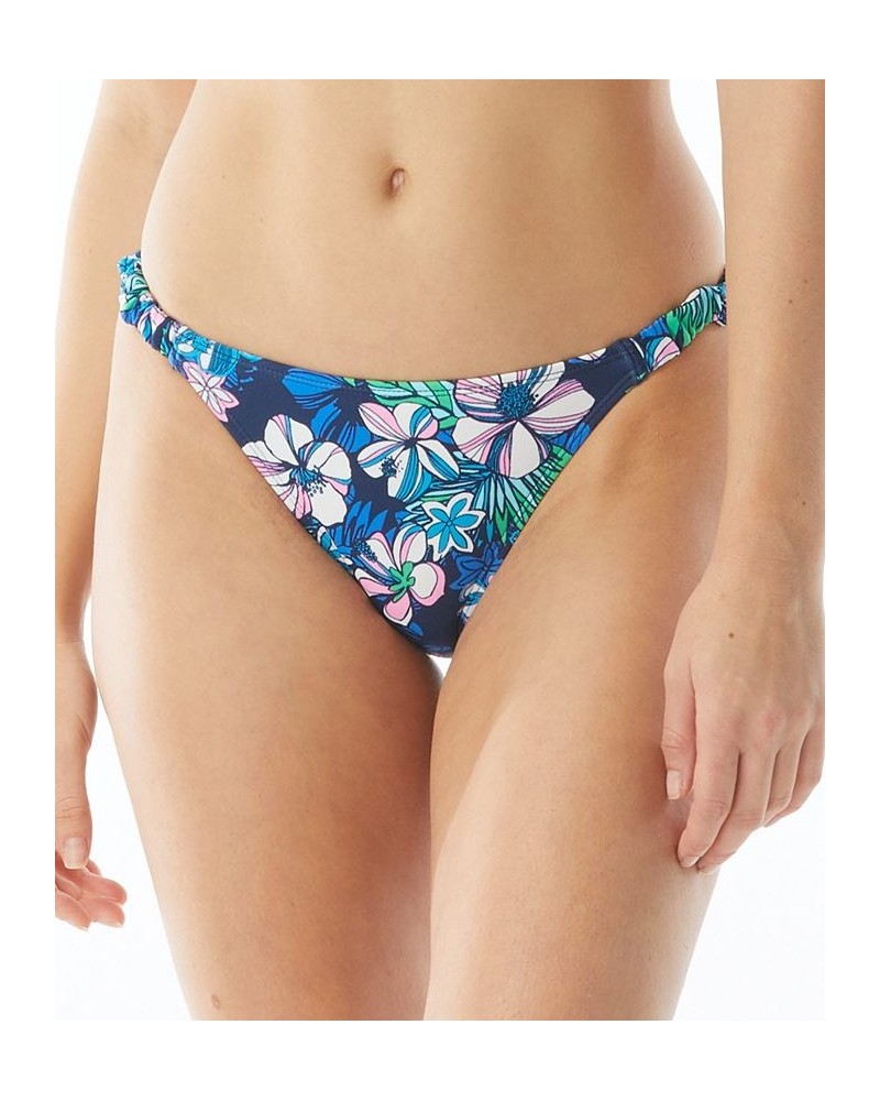 Lizzie Printed Shirred-Strap Bikini Bottoms Azure $17.15 Swimsuits