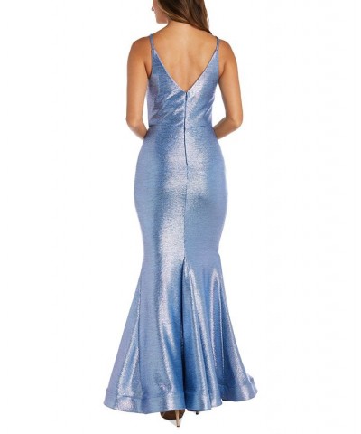 Women's Side-Ruched Sleeveless Metallic Gown Periwinkle $77.74 Dresses