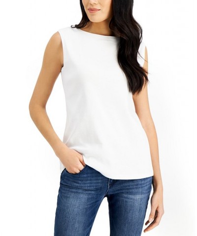 Cotton Boat-Neck Tank Top Bright White $11.99 Tops