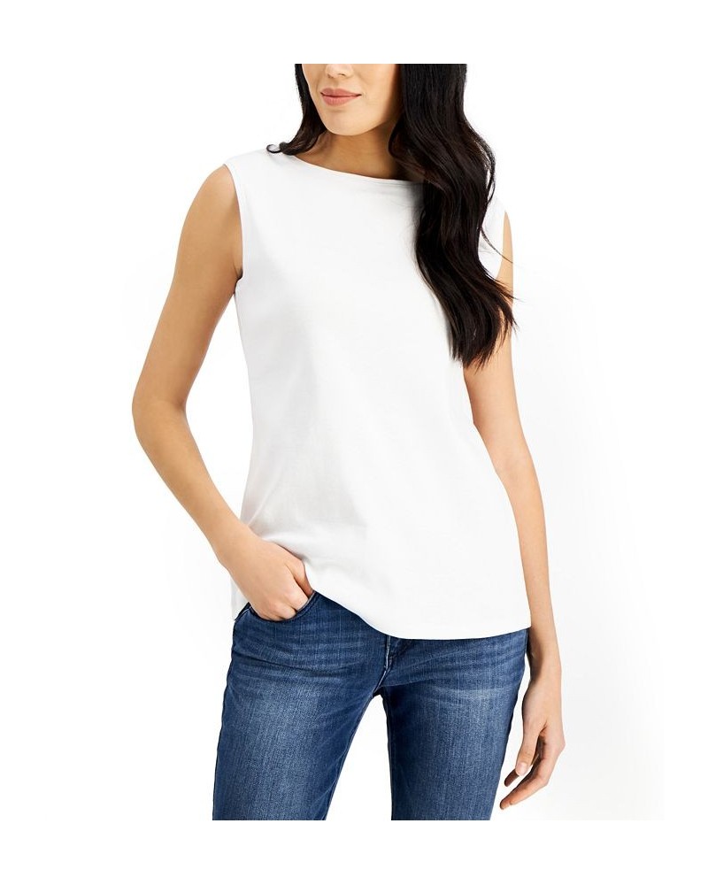 Cotton Boat-Neck Tank Top Bright White $11.99 Tops