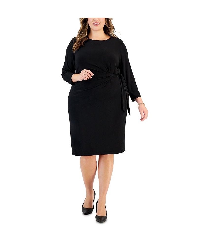 Plus Size Anise Faux-Wrap 3/4-Sleeve Dress Black $44.69 Dresses