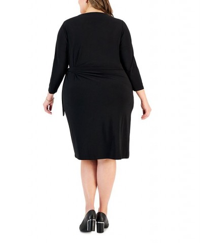 Plus Size Anise Faux-Wrap 3/4-Sleeve Dress Black $44.69 Dresses