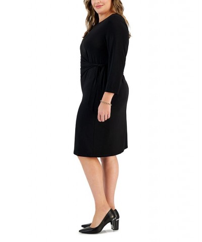 Plus Size Anise Faux-Wrap 3/4-Sleeve Dress Black $44.69 Dresses