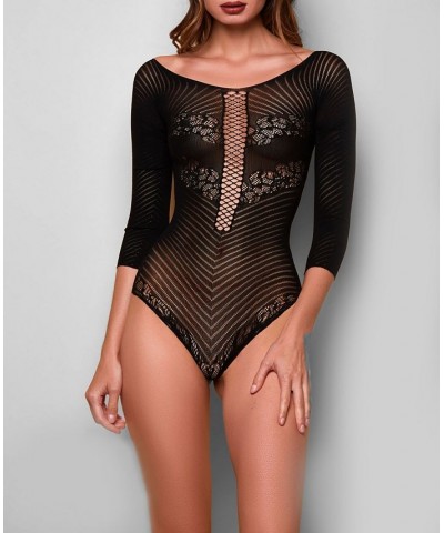 iCollection Women's Lorrain 1 Piece All Sheer Ballet Neck Body Suit Black $27.26 Lingerie