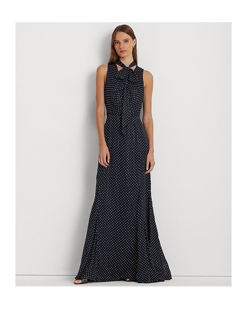 Women's Polka-Dot Metallic Chiffon Gown Navy Cream $117.25 Dresses