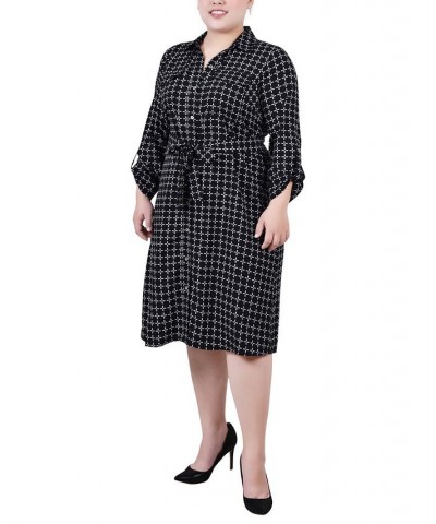 Plus Size Printed Shirt Dress Black and White Line Box $19.92 Dresses