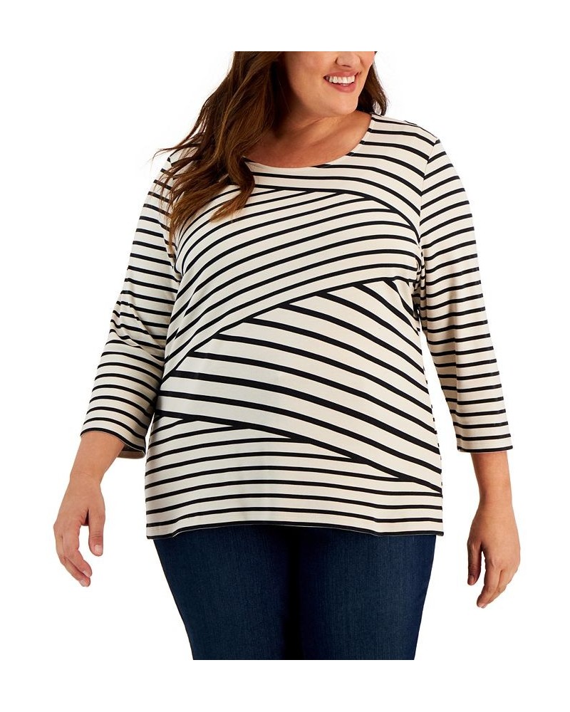 Plus Size 3/4-Sleeve Striped Top Pebble $14.19 Tops