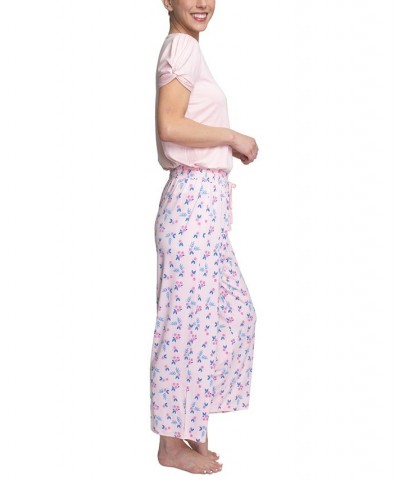 Plus Size Embellished Sleeve & Printed Pajama Pants Set Pink $31.20 Sleepwear