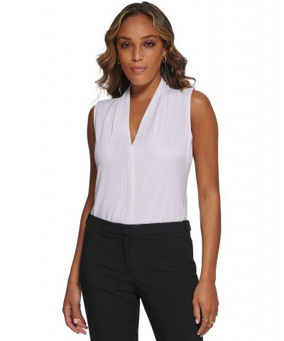 Gathered V-Neck Sleeveless Top White $29.16 Tops