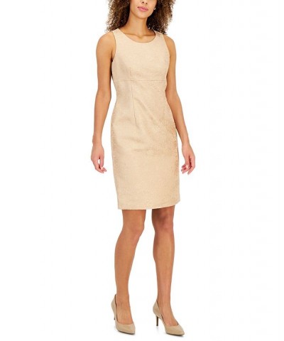 Women's Jacquard Empire-Waist Sleeveless Dress Tan/Beige $40.33 Dresses