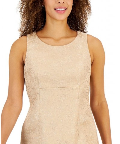 Women's Jacquard Empire-Waist Sleeveless Dress Tan/Beige $40.33 Dresses