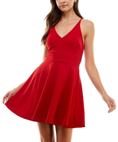 Juniors' Rhinestone-Embellished Fit & Flare Dress Red $15.39 Dresses