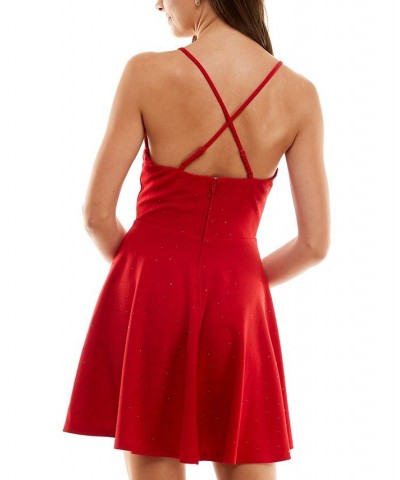 Juniors' Rhinestone-Embellished Fit & Flare Dress Red $15.39 Dresses