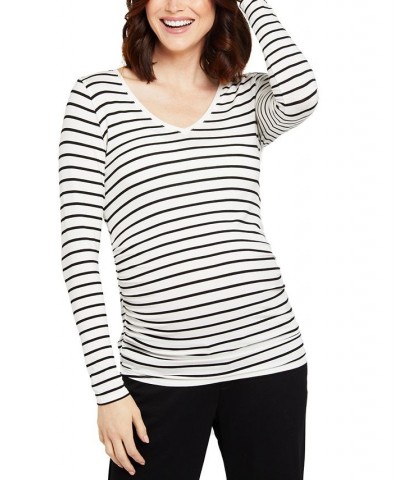 Long Sleeve Side-Ruched Maternity T-Shirt White/Stripe $18.36 Tops