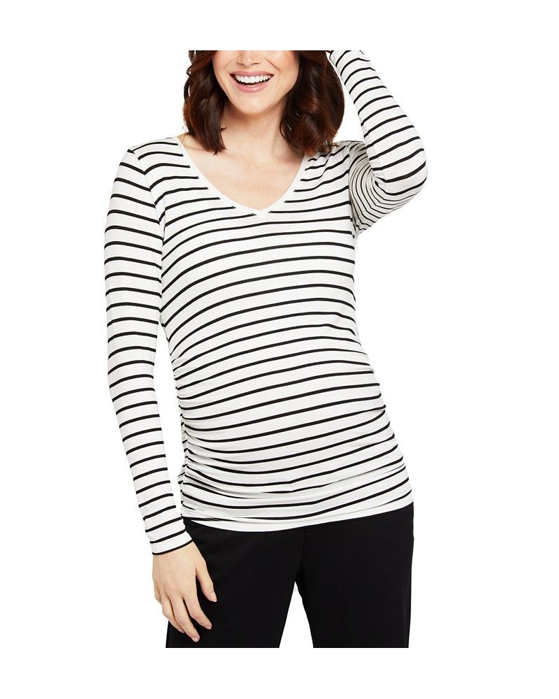 Long Sleeve Side-Ruched Maternity T-Shirt White/Stripe $18.36 Tops