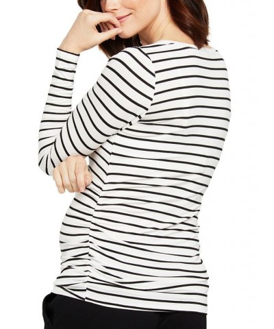 Long Sleeve Side-Ruched Maternity T-Shirt White/Stripe $18.36 Tops