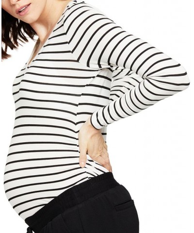 Long Sleeve Side-Ruched Maternity T-Shirt White/Stripe $18.36 Tops