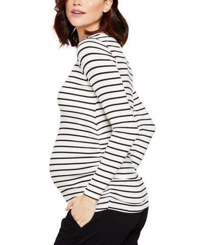 Long Sleeve Side-Ruched Maternity T-Shirt White/Stripe $18.36 Tops