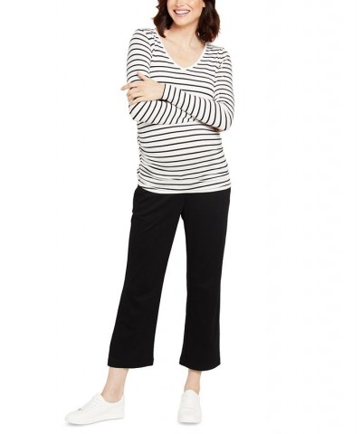 Long Sleeve Side-Ruched Maternity T-Shirt White/Stripe $18.36 Tops