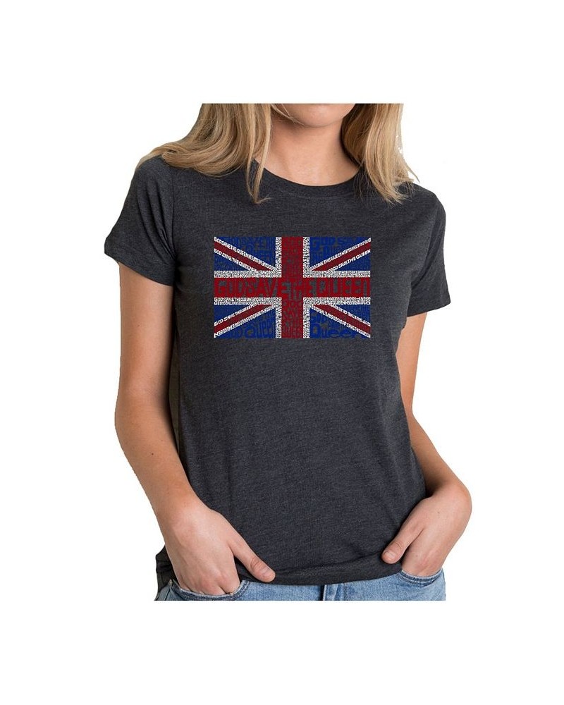 Women's Premium Blend T-Shirt with God Save The Queen Word Art Black $18.40 Tops