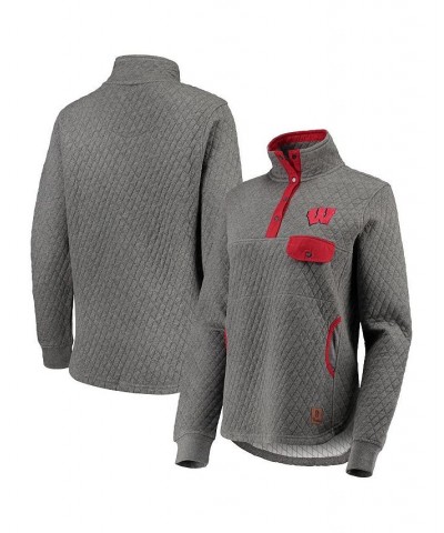 Women's Heathered Gray and Red Wisconsin Badgers Magnum Quilted Quarter-Snap Pullover Jacket Heathered Gray, Red $32.00 Jackets