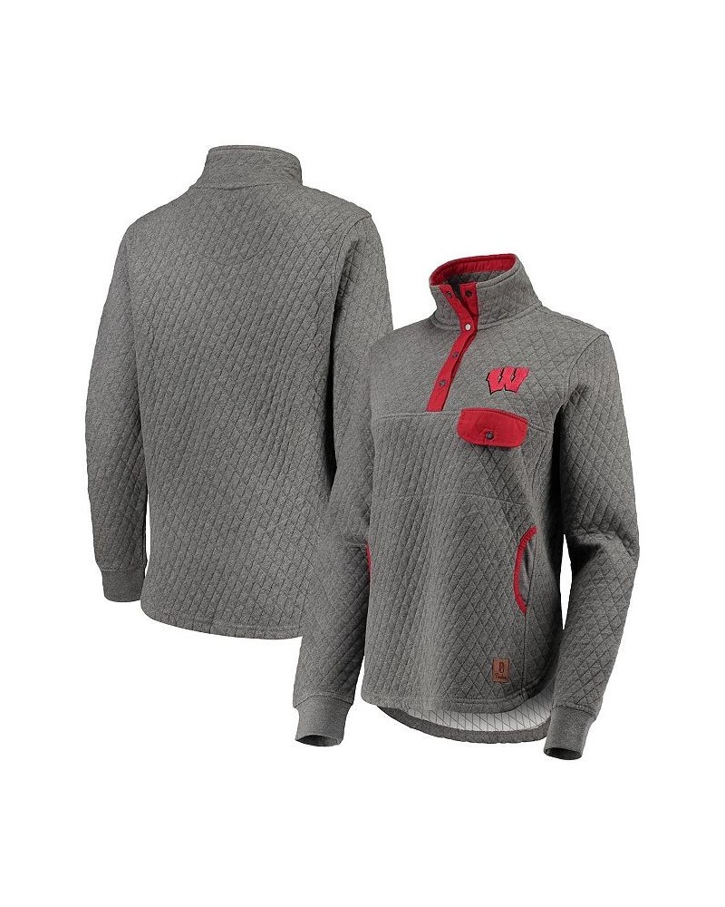 Women's Heathered Gray and Red Wisconsin Badgers Magnum Quilted Quarter-Snap Pullover Jacket Heathered Gray, Red $32.00 Jackets