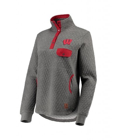 Women's Heathered Gray and Red Wisconsin Badgers Magnum Quilted Quarter-Snap Pullover Jacket Heathered Gray, Red $32.00 Jackets