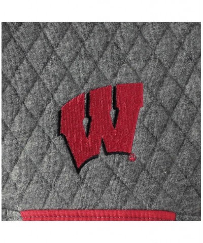 Women's Heathered Gray and Red Wisconsin Badgers Magnum Quilted Quarter-Snap Pullover Jacket Heathered Gray, Red $32.00 Jackets