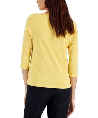 Petite 3/4 Sleeve Cotton Scoop-Neck Top Charcoal Heather $9.68 Tops