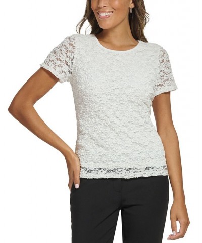 Petite Short-Sleeve Lace Top White $33.12 Tops