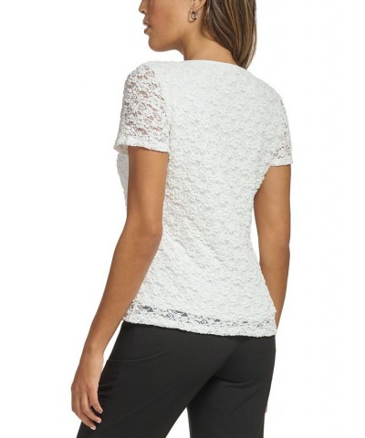 Petite Short-Sleeve Lace Top White $33.12 Tops