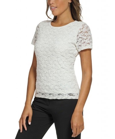 Petite Short-Sleeve Lace Top White $33.12 Tops