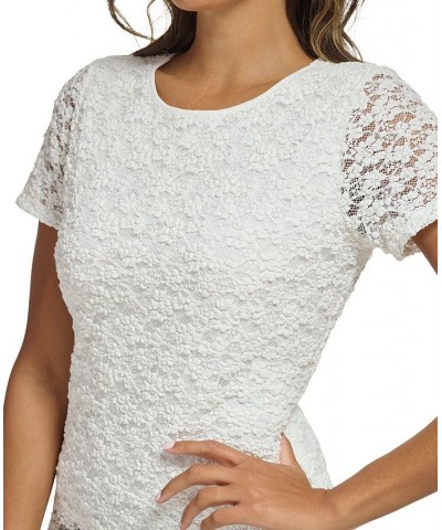 Petite Short-Sleeve Lace Top White $33.12 Tops