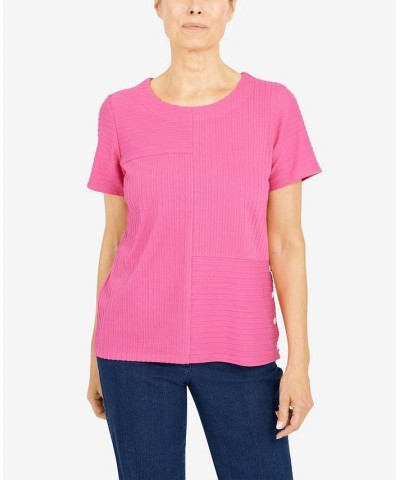 Petite Classics Spliced Ottoman Texture Knit Short Sleeve Top Carnation $25.80 Tops